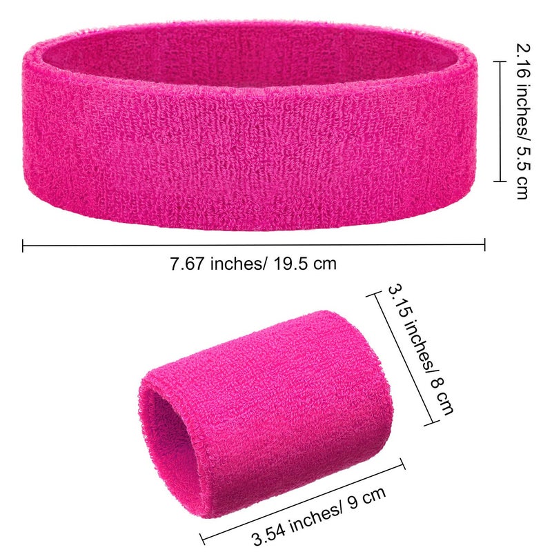 Bememo 6 Pcs Neon Sports Sweatbands Set Paris Sports Competitions Sweatbands 2 Headband 4 Wristbands Breathable Terry Cloth Athletic Bands for Basketball Tennis Costumes Cosplay(Hot Pink) - Image 3